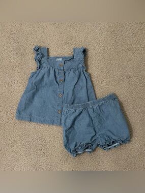 Carter’s 24mo Girls Denim-Look Ruffle Tank & Shorts Set - Blue